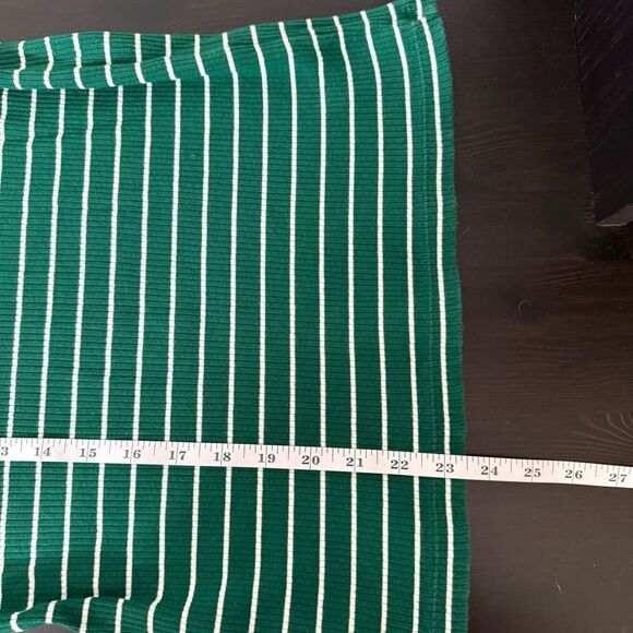 Uniqlo Shirt Womens Sz M Green White Striped Ribbed Long Sleeve Pullover Stretch - Picture 12 of 12